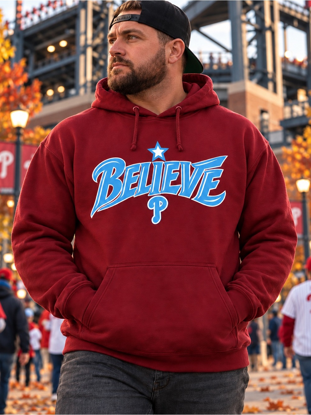 Believe Graphic Hooded Sweatshirt - Phillies Garnet S-5xl